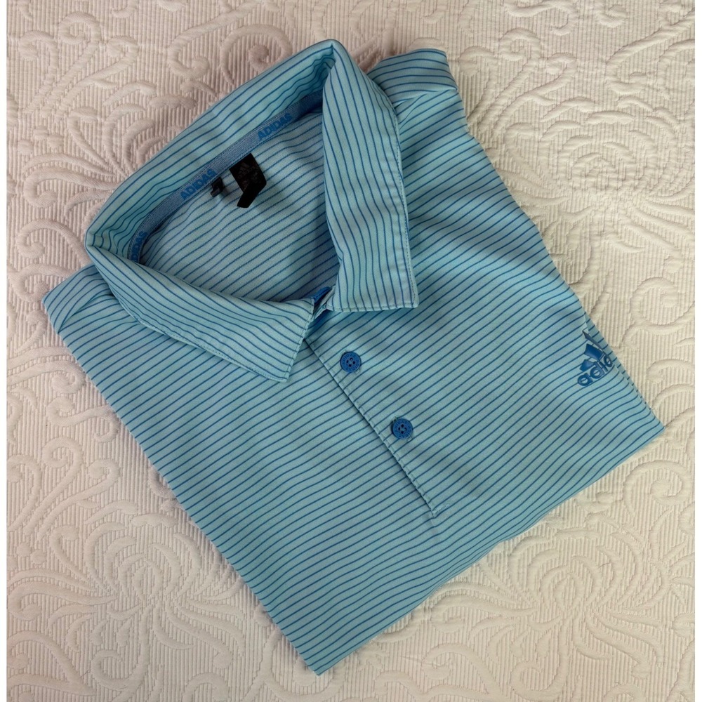 Adidas Mens Striped Golf Polo Shirt Blue Striped Short Sleeve XL Performance